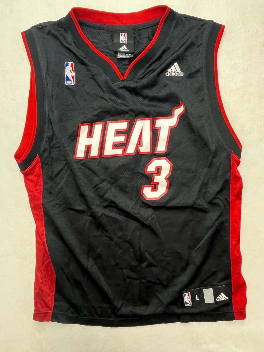 Adidas Miami Heat NBA Basketball Black Dwyane Wade Jersey Youth L 14-16